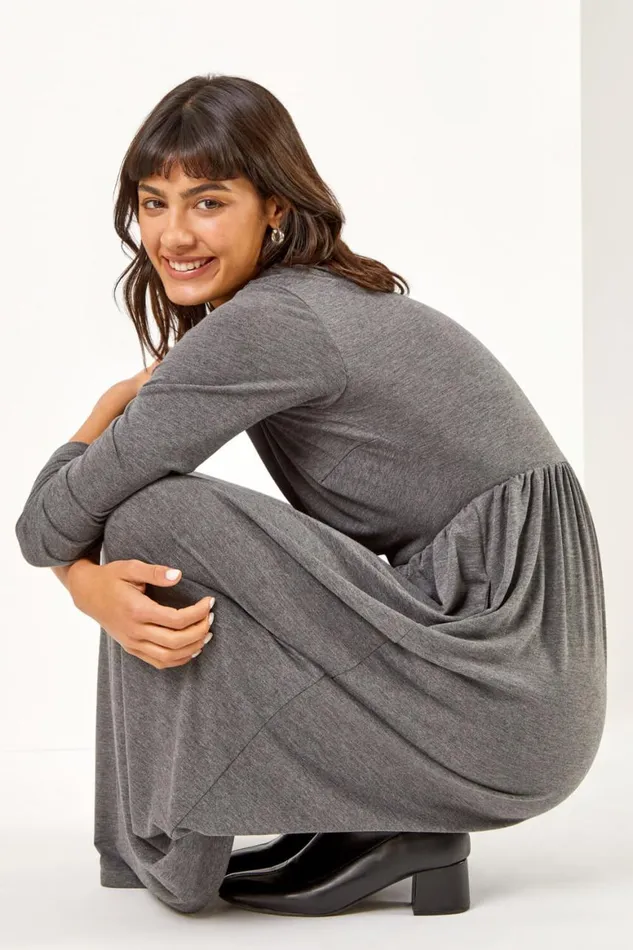 Women Dark Grey Pocket Stretch Maxi Dress Roman Dresses