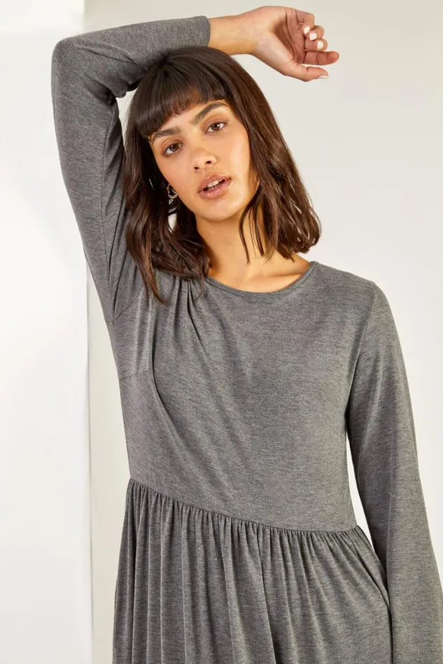 Women Dark Grey Pocket Stretch Maxi Dress Roman Dresses