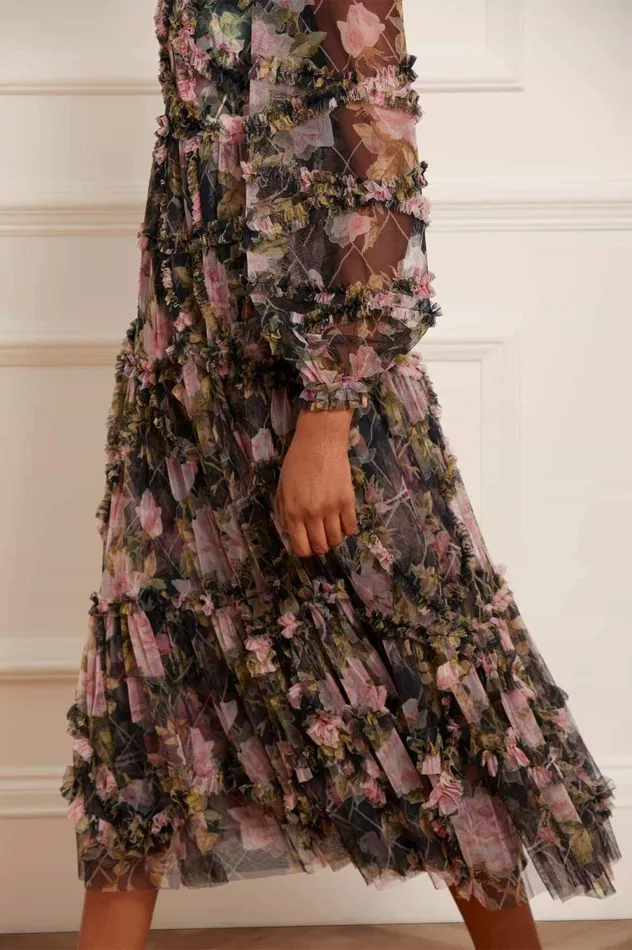 Women Day Dresses Needle and Thread English Rose Diamond Ruffle Ballerina Dress Black