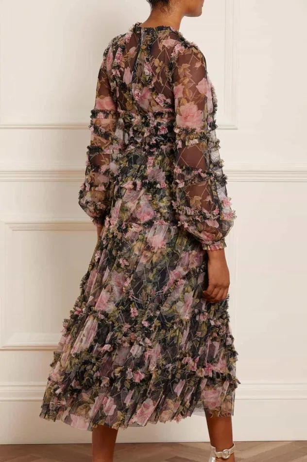 Women Day Dresses Needle and Thread English Rose Diamond Ruffle Ballerina Dress Black