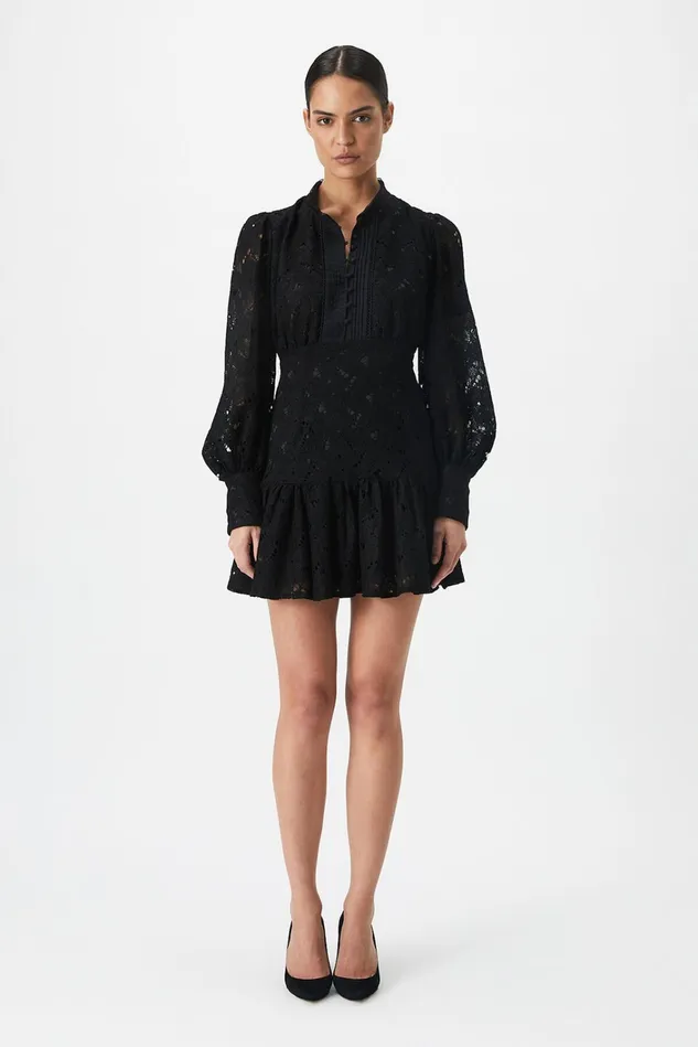 Women Day To Night Dresses Bardot Remy Mini Lace Dress In Black Black