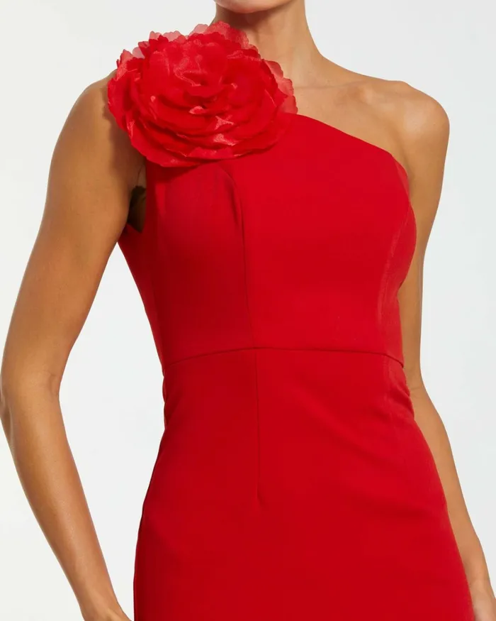 Women Daytime Dresses Mac Duggal Crepe One Shoulder Midi Dress With Flower Cherry