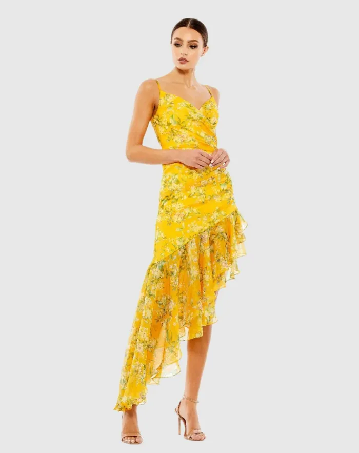Women Daytime Dresses Mac Duggal Floral Ruffle Asymmetrical Hi Low Hem Dress Yellow Multi Women Daytime Dresses Mac Duggal Floral Ruffle Asymmetrical Hi Low Hem Dress Yellow Multi