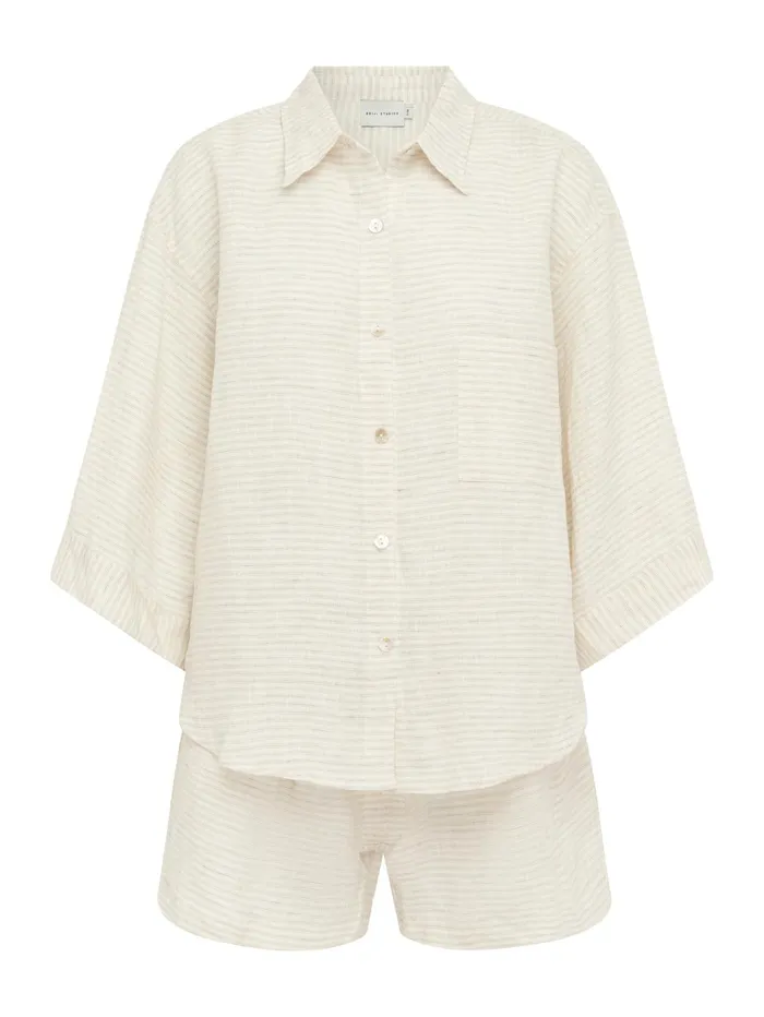 Women Deiji Studios 8211 The 03 Linen Loungewear Set Short In Linen Story Stripe The UNDONE Loungewear