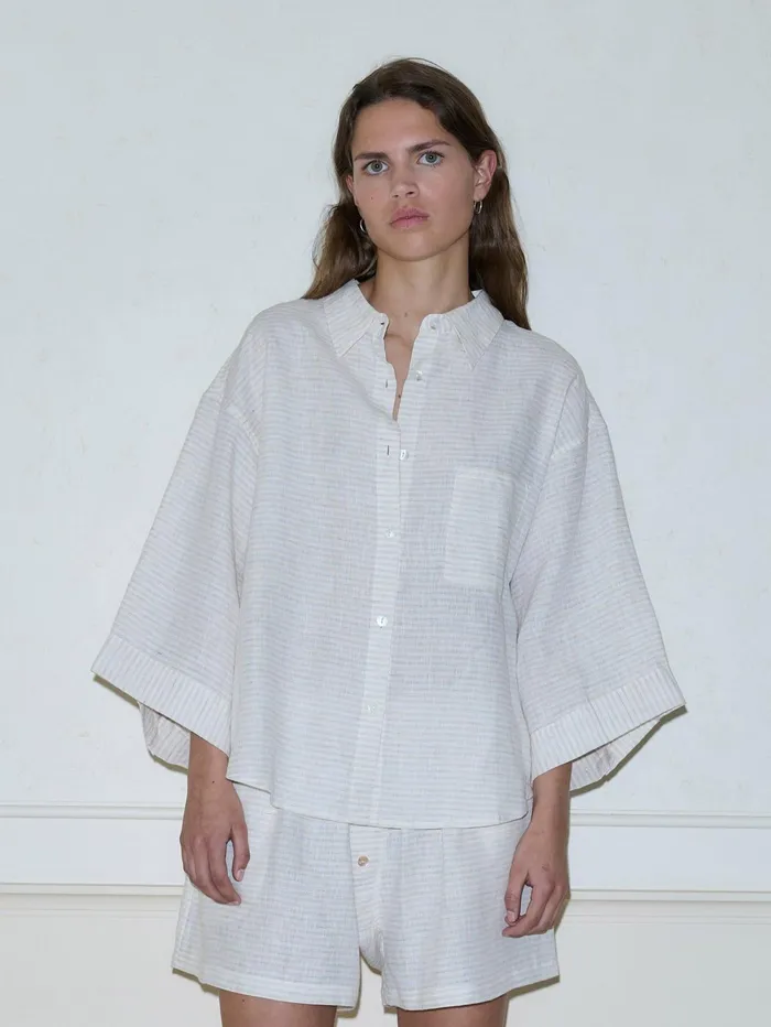 Women Deiji Studios 8211 The 03 Linen Loungewear Set Short In Linen Story Stripe The UNDONE Loungewear