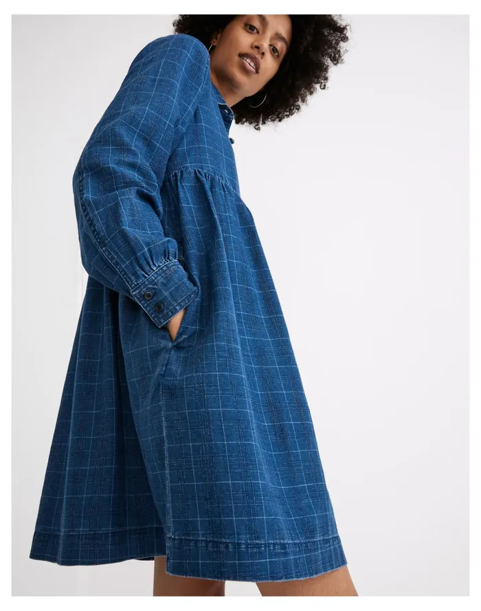 Women Denim Babydoll Shirtdress In Indigo Plaid Janie Plaid Madewell Dresses Women Denim Babydoll Shirtdress In Indigo Plaid Janie Plaid Madewell Dresses