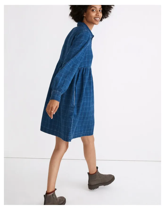 Women Denim Babydoll Shirtdress In Indigo Plaid Janie Plaid Madewell Dresses Women Denim Babydoll Shirtdress In Indigo Plaid Janie Plaid Madewell Dresses