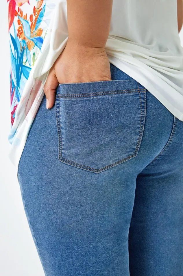 Women Denim Curve Elastic Waist Cropped Denim Jeggings Roman Coords