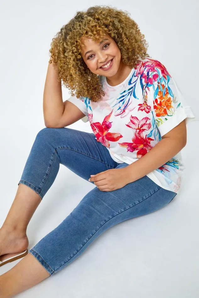 Women Denim Curve Elastic Waist Cropped Denim Jeggings Roman Coords