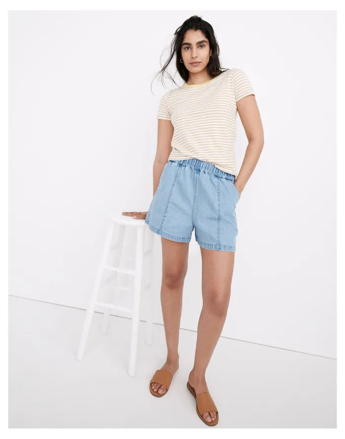 Women Denim Easy Pull On Shorts In Rathmore Wash Rathmore Wash Madewell Shorts