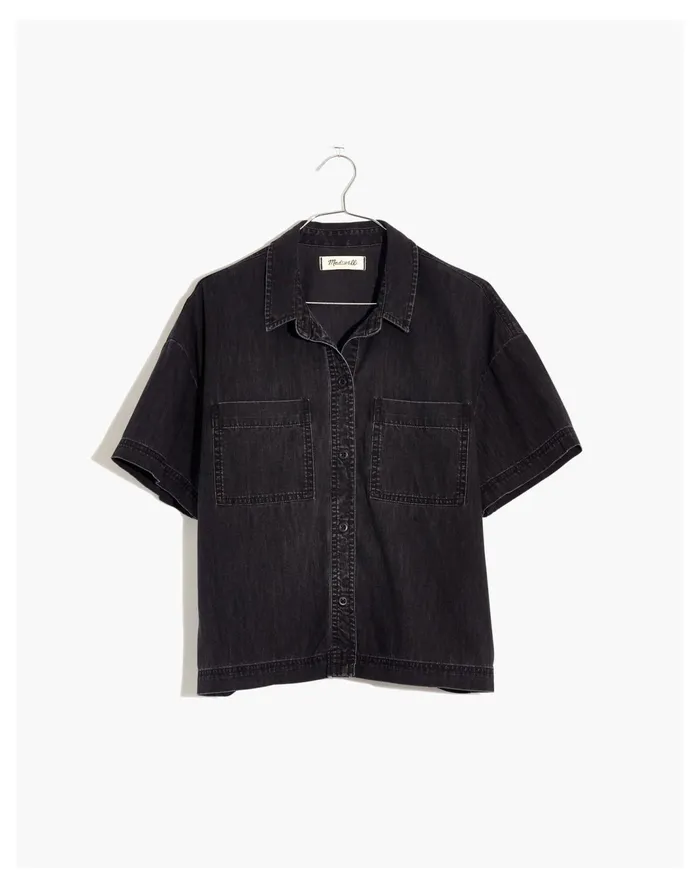 Women Denim Short Sleeve Back Pleat Shirt In Lunar Wash Lunar Wash Madewell Tops and Shirts Women Denim Short Sleeve Back Pleat Shirt In Lunar Wash Lunar Wash Madewell Tops and Shirts