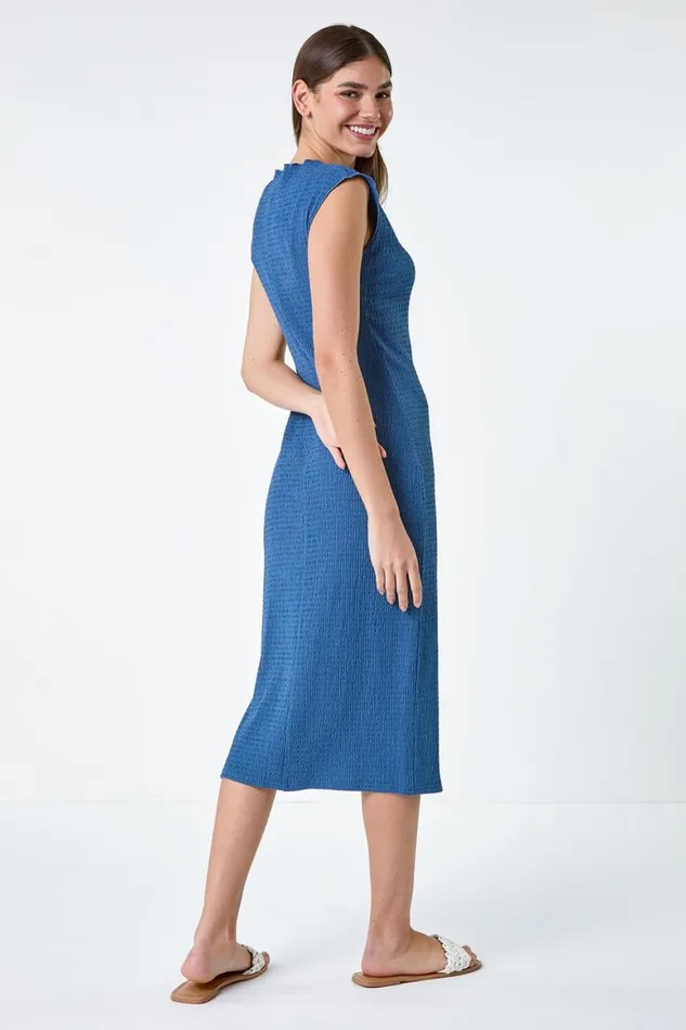 Women Denim Textured Stretch Bodycon Dress Roman Dresses