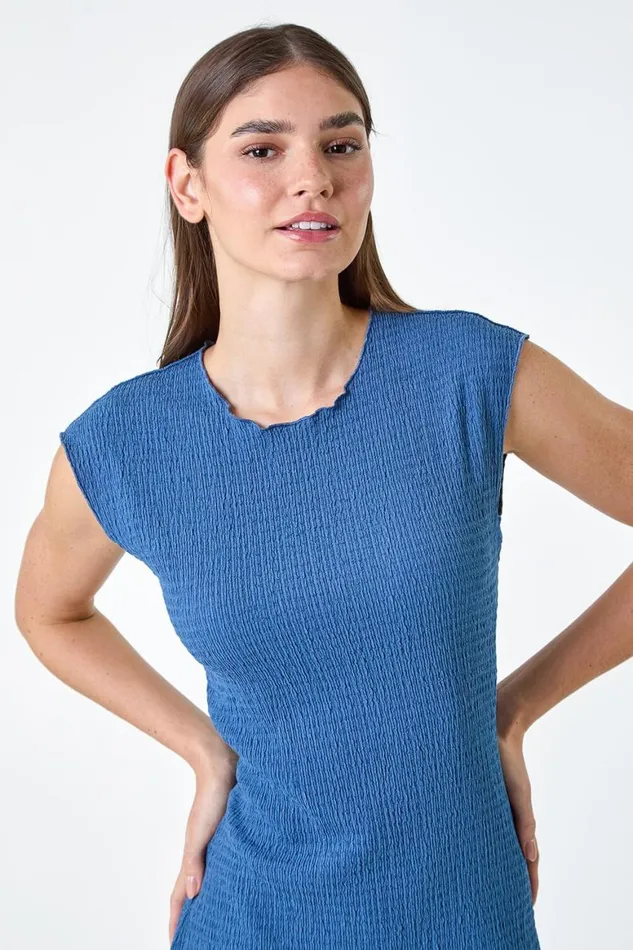 Women Denim Textured Stretch Bodycon Dress Roman Dresses