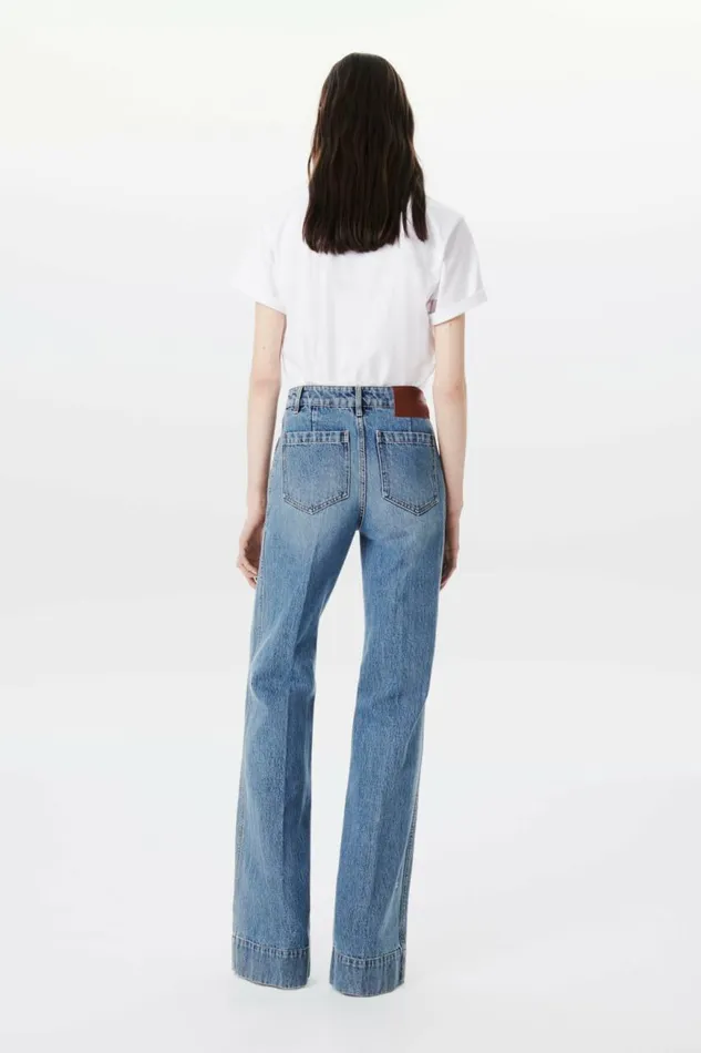Women Denim Victoria Beckham Alina High Waisted Patch Pocket Jean In Marble Wash