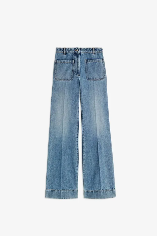 Women Denim Victoria Beckham Alina High Waisted Patch Pocket Jean In Marble Wash