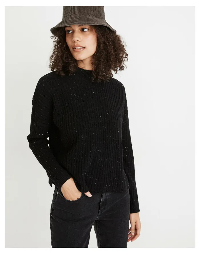 Women Donegal Resourced Cashmere Ribbed Mockneck Pullover Sweater Donegal Raven Madewell Sweaters
