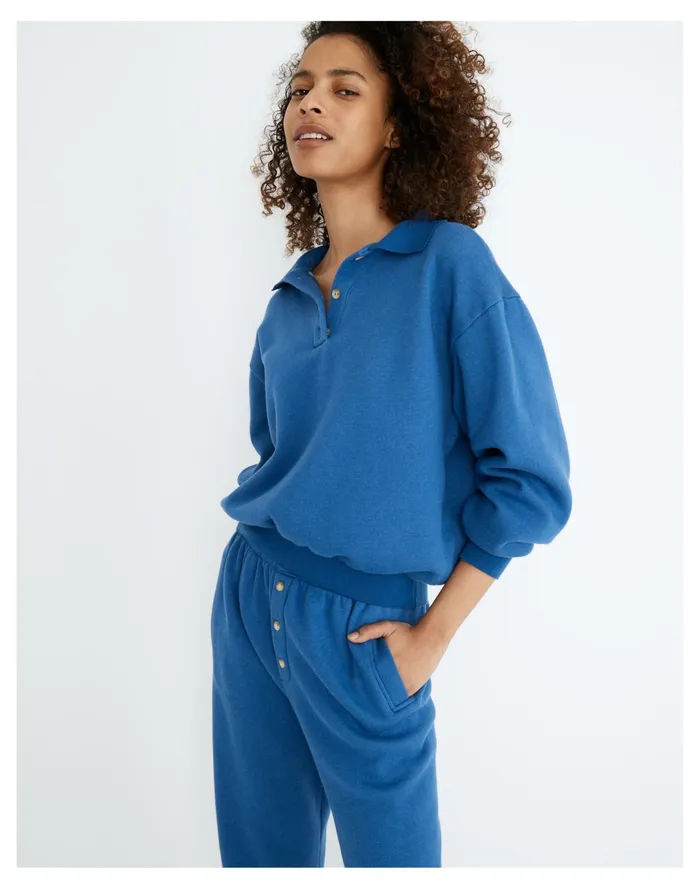 Women Donni Vintage Fleece Polo Sweatshirt Blueberry Madewell Sweatshirts and Sweatpants Women Donni Vintage Fleece Polo Sweatshirt Blueberry Madewell Sweatshirts and Sweatpants