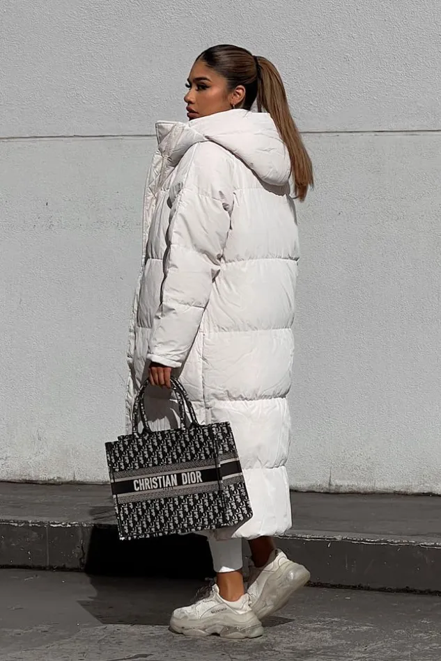 Women Double Zip Longline Puffer Coat In Beige Beige Brentiny Paris Parkas And Down Jackets