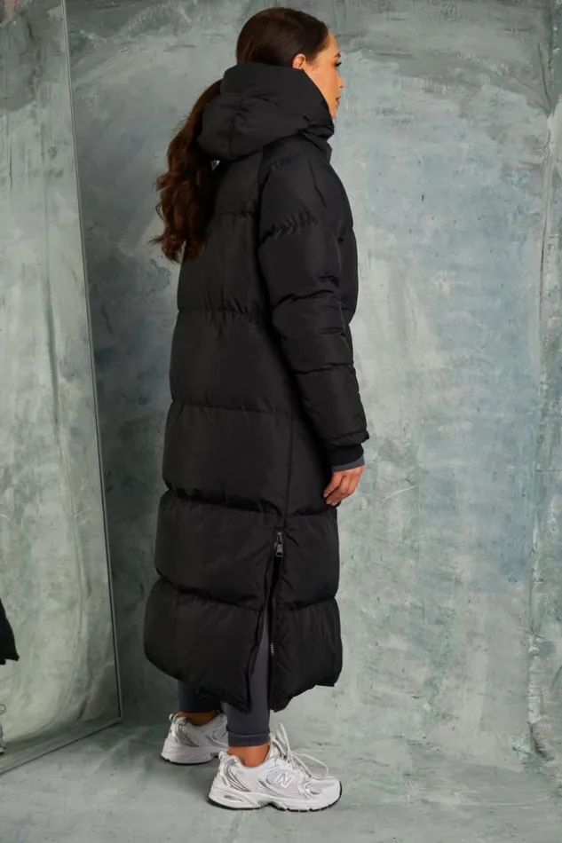Women Double Zip Longline Puffer Coat In Black Brentiny Paris Parkas And Down Jackets