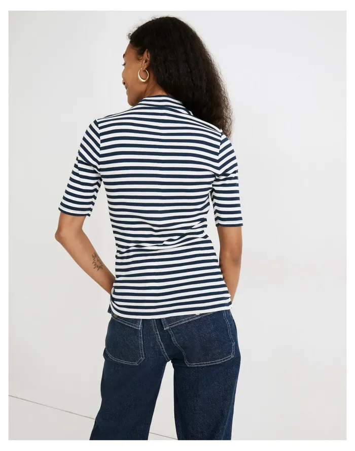 Women Drapey Rib Mockneck Top In Stripe Classic Indigo Madewell Tees Women Drapey Rib Mockneck Top In Stripe Classic Indigo Madewell Tees