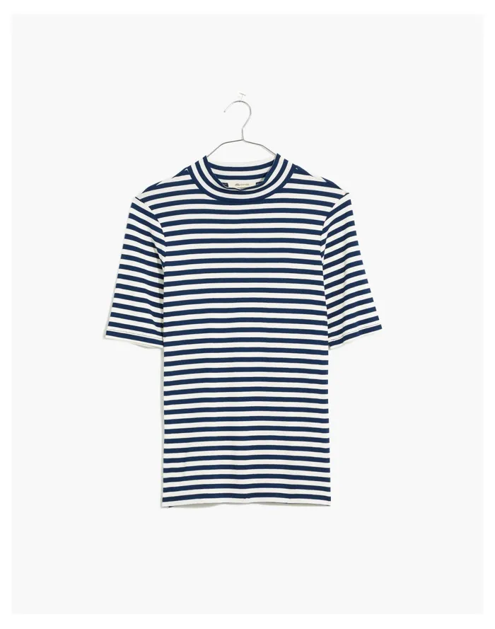 Women Drapey Rib Mockneck Top In Stripe Classic Indigo Madewell Tees Women Drapey Rib Mockneck Top In Stripe Classic Indigo Madewell Tees