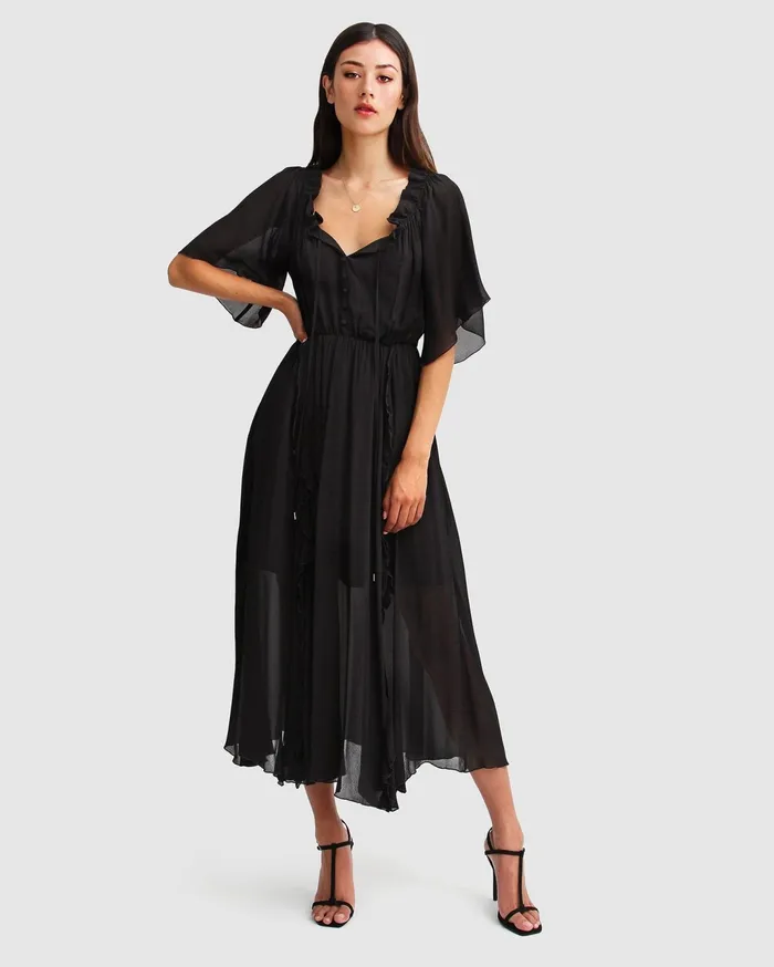 Women Dresses Belle and Bloom Amour Amour Ruffled Midi Dress 8211 Black