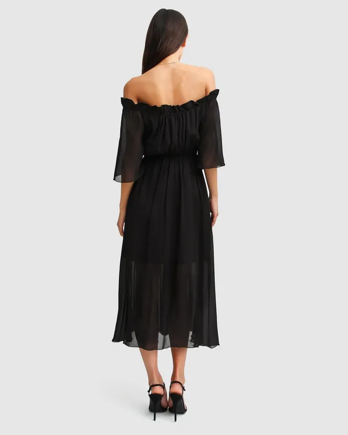 Women Dresses Belle and Bloom Amour Amour Ruffled Midi Dress 8211 Black