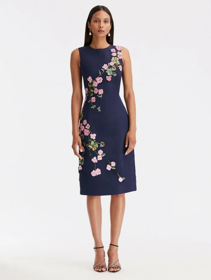 Women Dresses Oscar De La Renta Geranium Threadwork Pencil Dress Navy