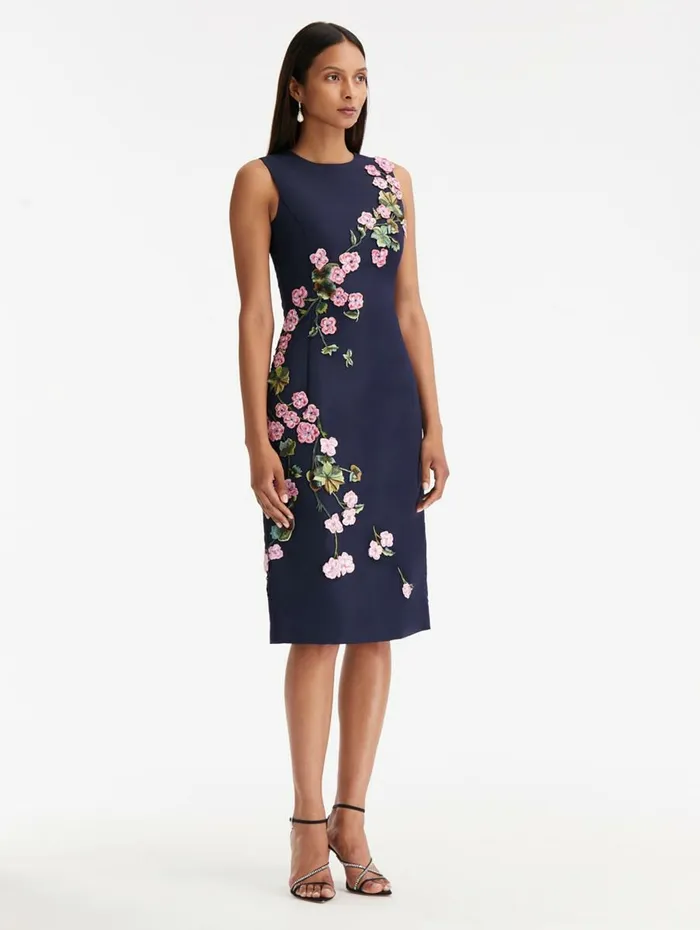 Women Dresses Oscar De La Renta Geranium Threadwork Pencil Dress Navy Women Dresses Oscar De La Renta Geranium Threadwork Pencil Dress Navy