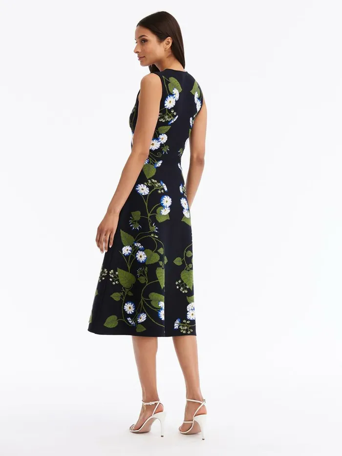 Women Dresses Oscar De La Renta Morning Glory Jacquard Midi Dress Whitedark Navy Women Dresses Oscar De La Renta Morning Glory Jacquard Midi Dress Whitedark Navy