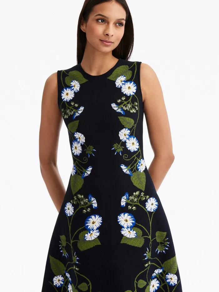 Women Dresses Oscar De La Renta Morning Glory Jacquard Midi Dress Whitedark Navy Women Dresses Oscar De La Renta Morning Glory Jacquard Midi Dress Whitedark Navy