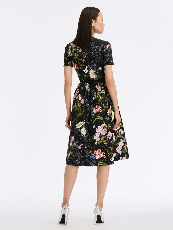 Women Dresses Oscar De La Renta Sketched Floral Cotton Poplin Dress Black Multi Women Dresses Oscar De La Renta Sketched Floral Cotton Poplin Dress Black Multi