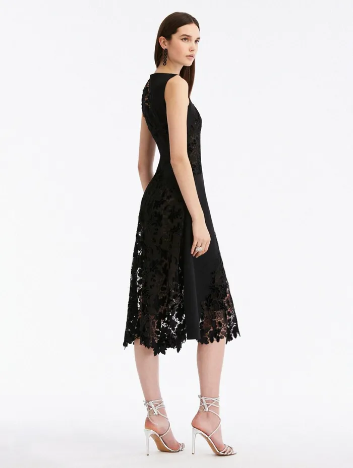 Women Dresses Oscar De La Renta Velvet Acorn Guipure Dress Black Women Dresses Oscar De La Renta Velvet Acorn Guipure Dress Black