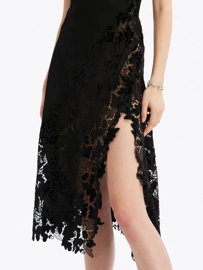 Women Dresses Oscar De La Renta Velvet Acorn Guipure Dress Black Women Dresses Oscar De La Renta Velvet Acorn Guipure Dress Black