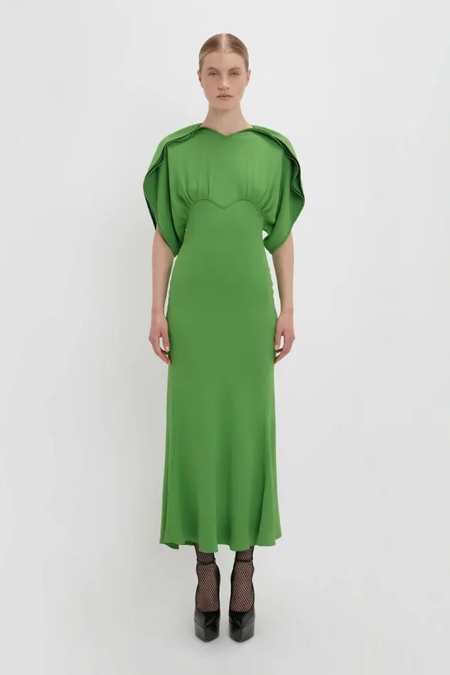 Women Dresses Victoria Beckham Drape Sleeve Midi Dress In Shamrock