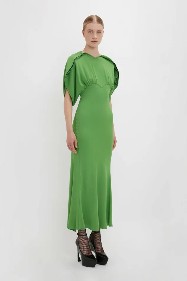 Women Dresses Victoria Beckham Drape Sleeve Midi Dress In Shamrock