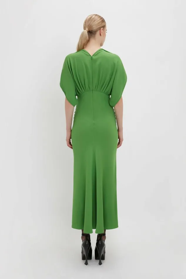 Women Dresses Victoria Beckham Drape Sleeve Midi Dress In Shamrock