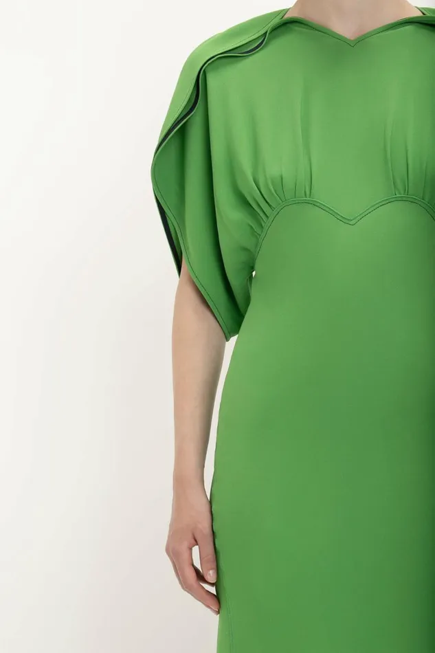 Women Dresses Victoria Beckham Drape Sleeve Midi Dress In Shamrock