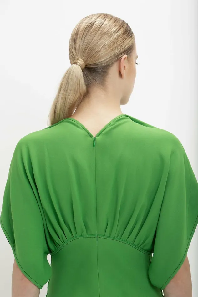 Women Dresses Victoria Beckham Drape Sleeve Midi Dress In Shamrock