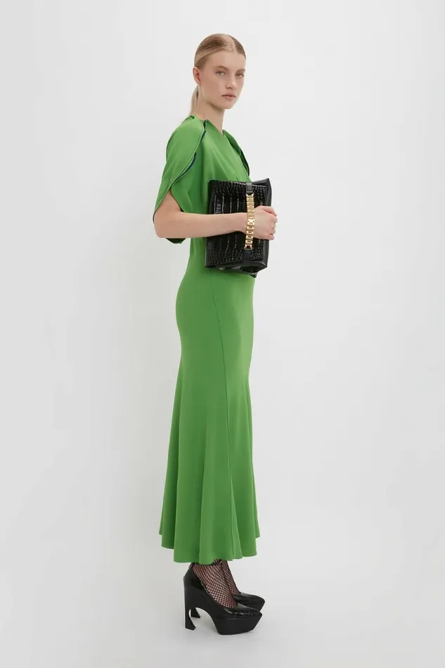 Women Dresses Victoria Beckham Drape Sleeve Midi Dress In Shamrock