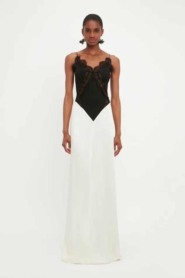 Women Dresses Victoria Beckham Lace Insert Cami FloorLength Dress In Ivory