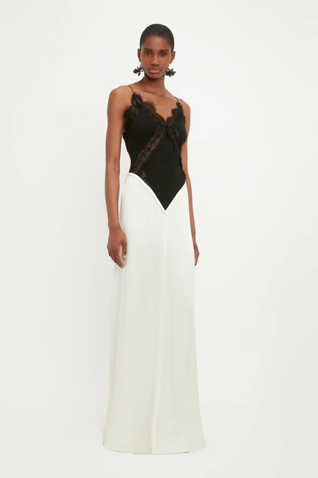 Women Dresses Victoria Beckham Lace Insert Cami FloorLength Dress In Ivory