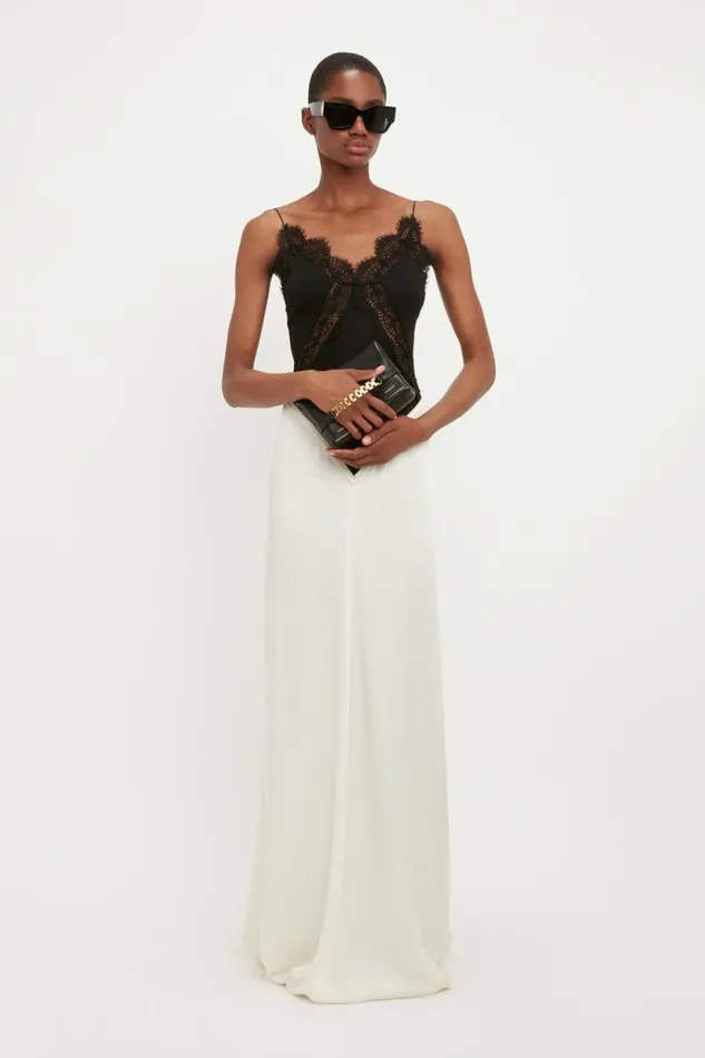Women Dresses Victoria Beckham Lace Insert Cami FloorLength Dress In Ivory