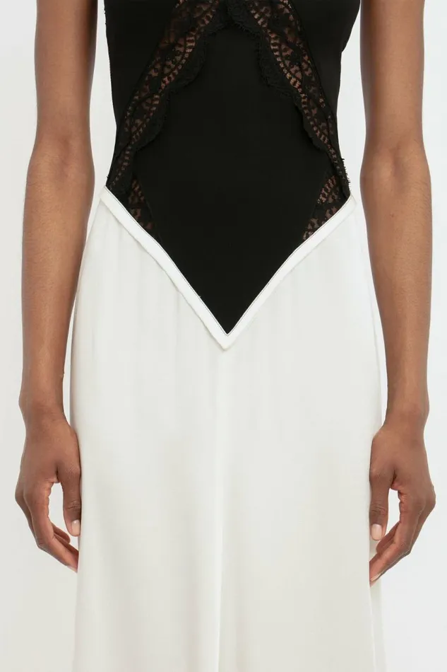 Women Dresses Victoria Beckham Lace Insert Cami FloorLength Dress In Ivory
