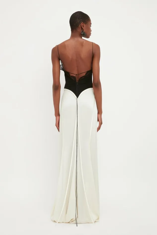 Women Dresses Victoria Beckham Lace Insert Cami FloorLength Dress In Ivory