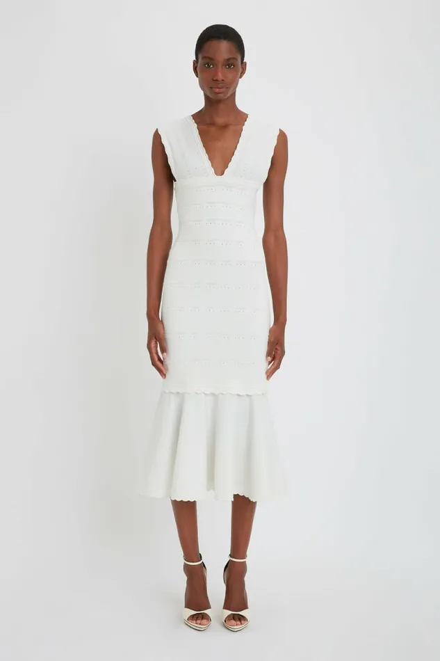 Women Dresses Victoria Beckham Stretch Knit Sleeveless Flared Dress In White