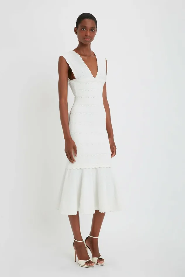 Women Dresses Victoria Beckham Stretch Knit Sleeveless Flared Dress In White