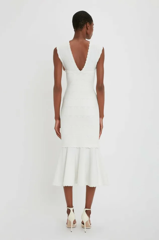 Women Dresses Victoria Beckham Stretch Knit Sleeveless Flared Dress In White