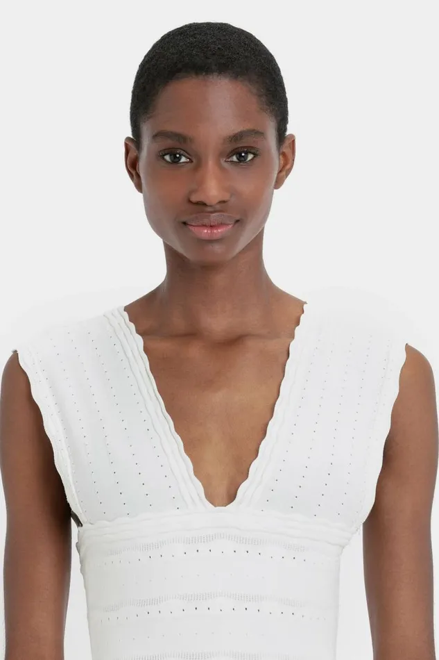 Women Dresses Victoria Beckham Stretch Knit Sleeveless Flared Dress In White