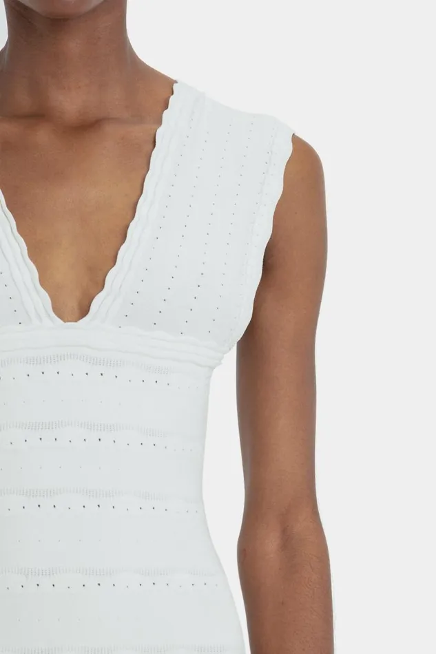Women Dresses Victoria Beckham Stretch Knit Sleeveless Flared Dress In White